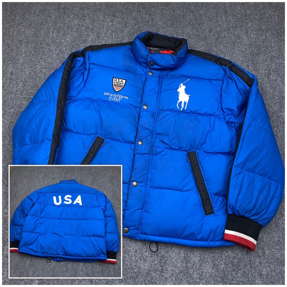 VTG Polo Ralph Lauren Down Puffer Jacket Men's XL Big Pony USA Winter Event READ
